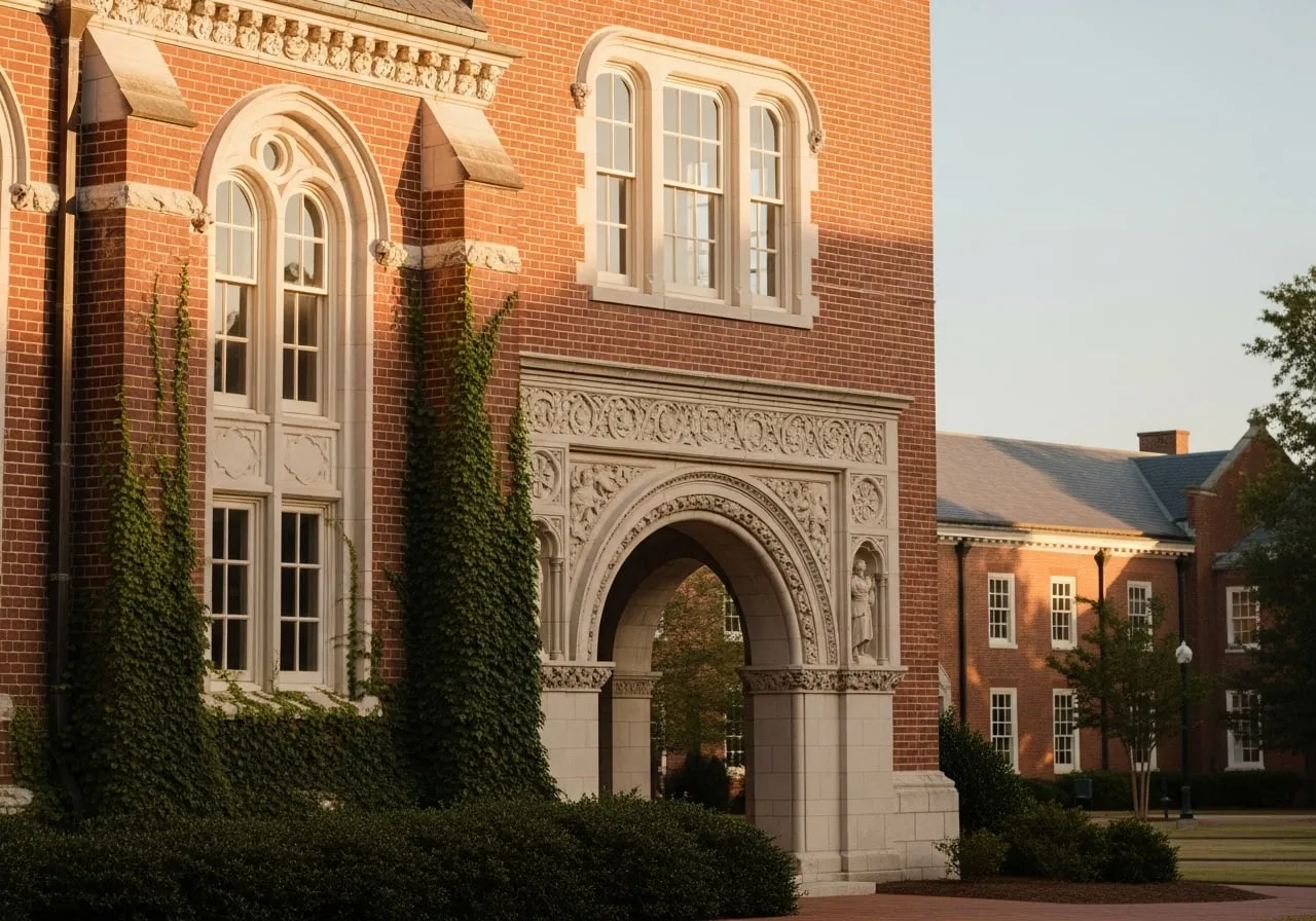 A collegiate hall in warm evening light, evoking the company's university investment